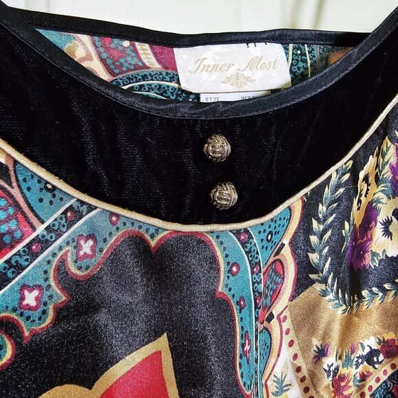Inner Most Women's Satin Top Colorful Boho Velvet Trim Size Medium - Picture 2 of 9